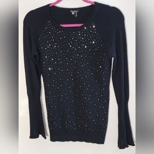 Vila Milano Black Gem Studded Women's Soft Wool Blend Sweater